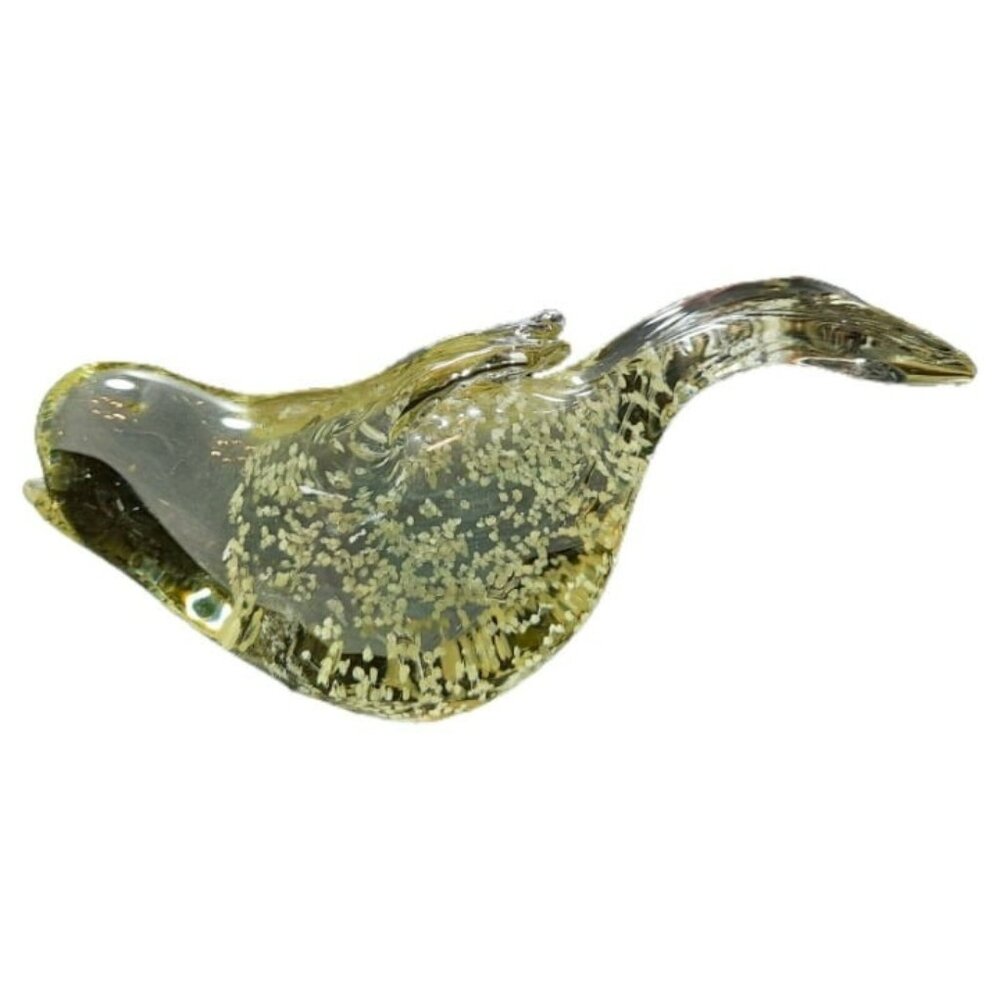 Hand Blown Vintage Glass Bird Figurine With Glow Effect Under Black Light